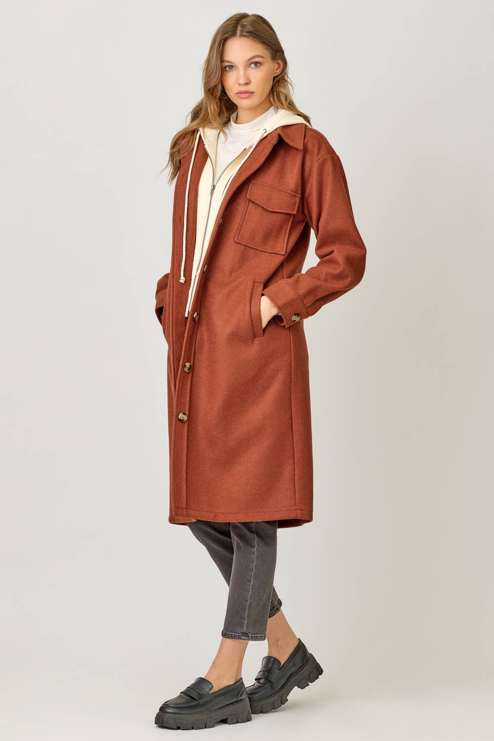 Twofer Hoodie Duster Solid Coat - Bestseller