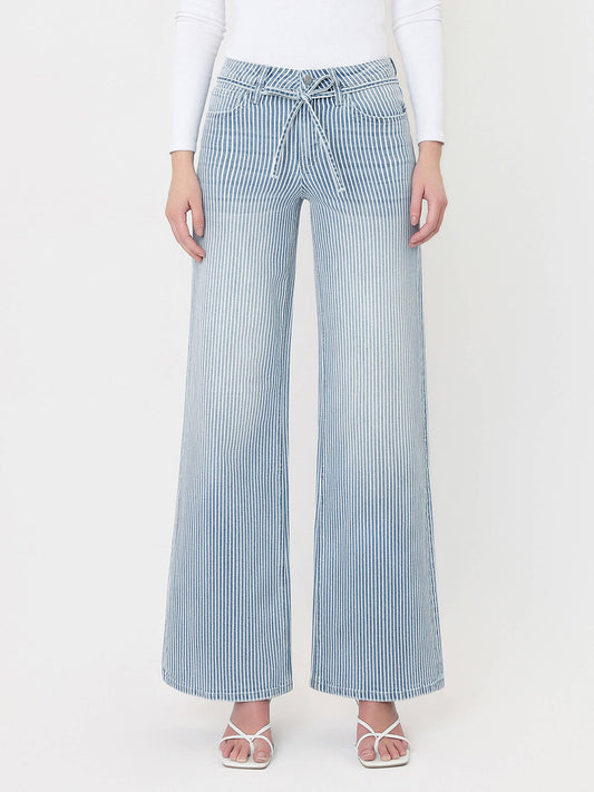 High Rise Tie Waist Striped Jean-- Bestseller