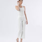 Mid Rise Powder White Lose Leg Comfort Jean