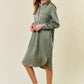 SATIN LONG SLEEVE SHIRT MIDI DRESS - 27825D
