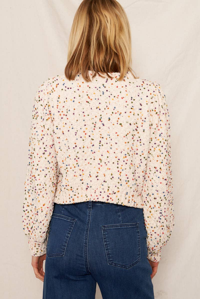 Puffed Sleeve Cropped Confetti Sweater