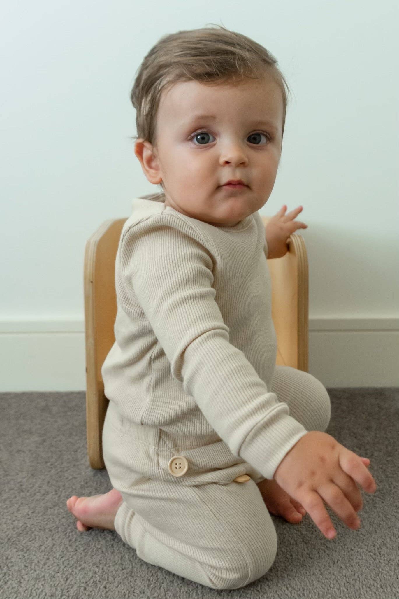 Toddler Almond Button Ribbed Pant