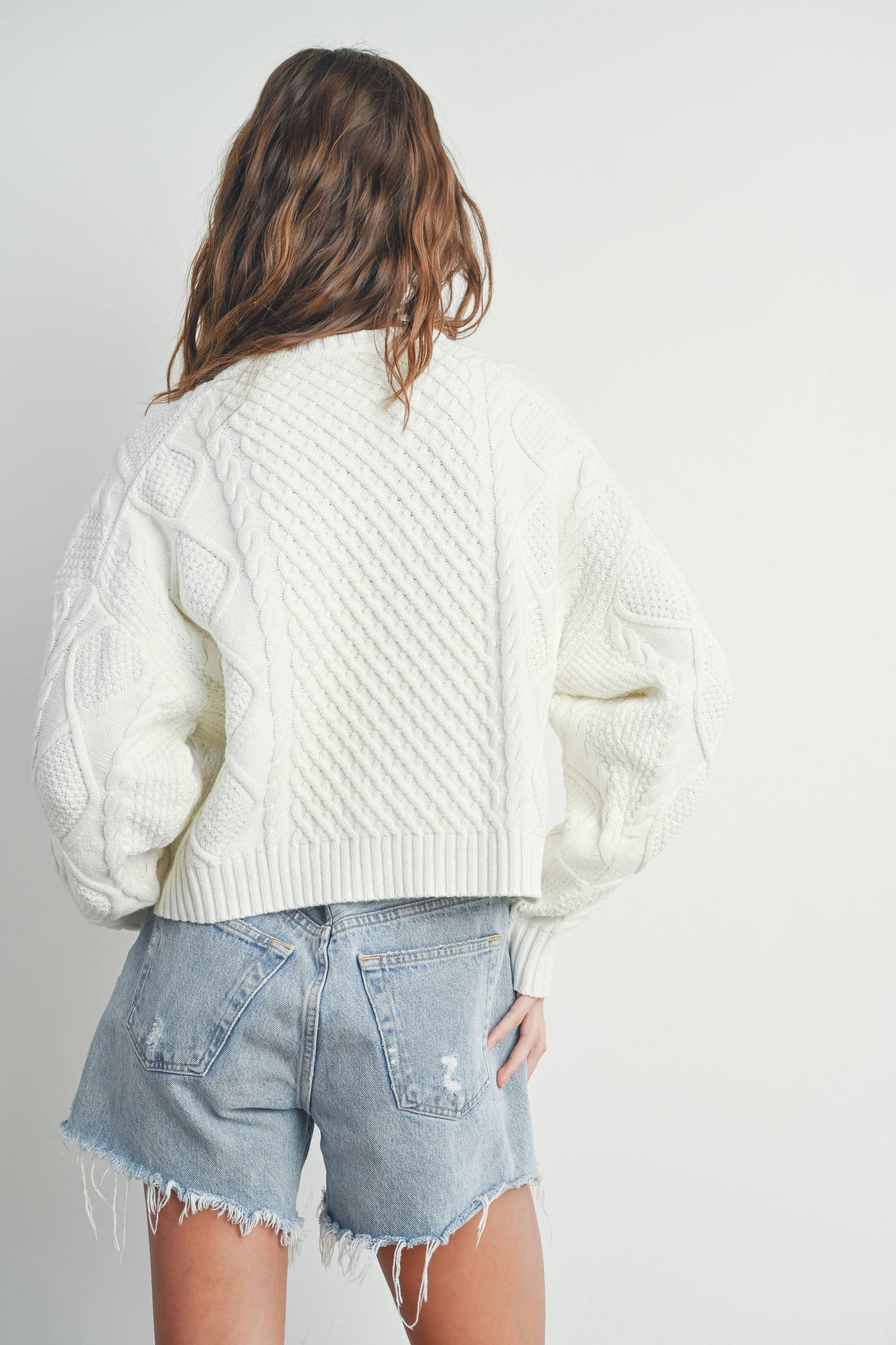 CASUAL SOLID CABLE KNIT SWEATER