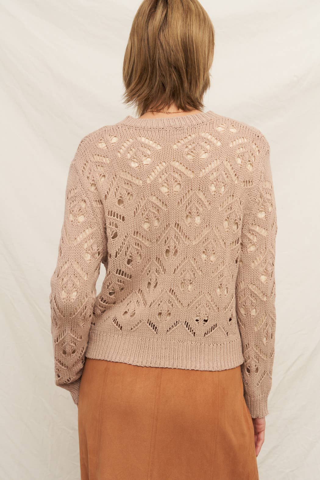 En Creme Eyelet Long Sleeve Sweater Cardigan - Bestseller