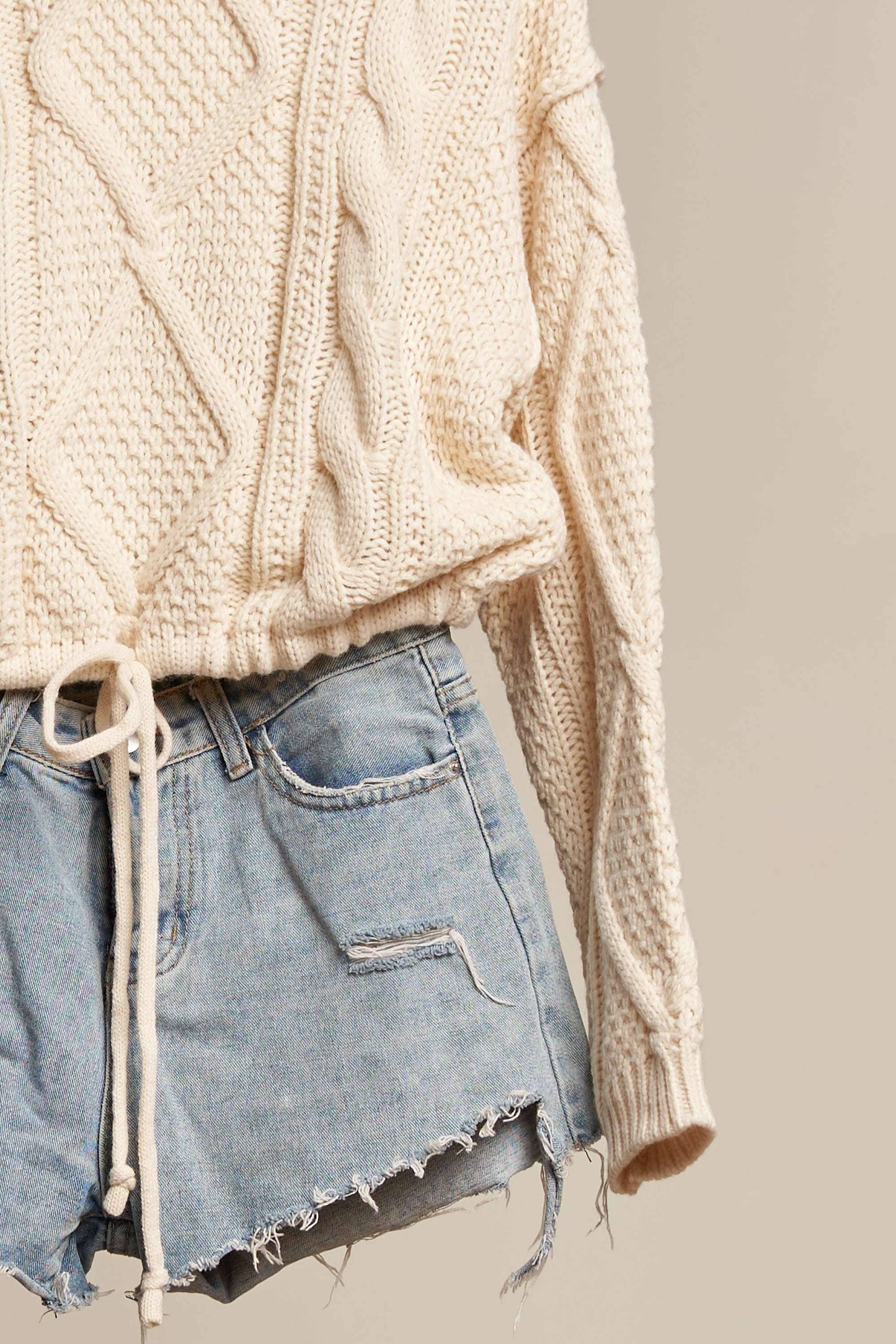 Cable Knit Drawstring Sweater