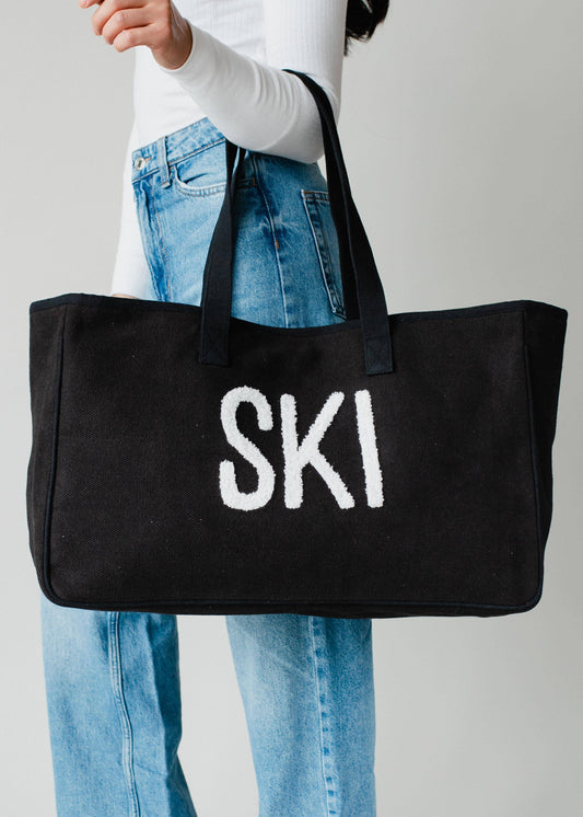 Large Black Textured Ski Tote