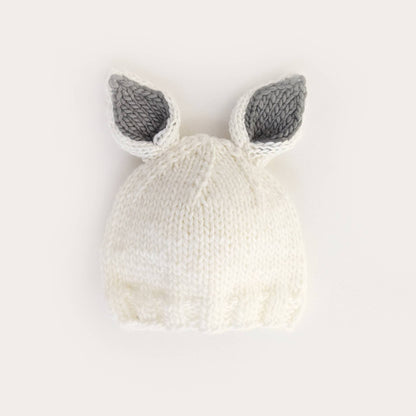 Bunny Ears White with Grey Beanie Hat