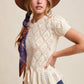 Pointelle Knit Peplum Sweet Belted Top