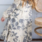 Grey Leaf Printed Tiered Long Sleeve Dress