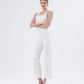 Mid Rise Powder White Lose Leg Comfort Jean