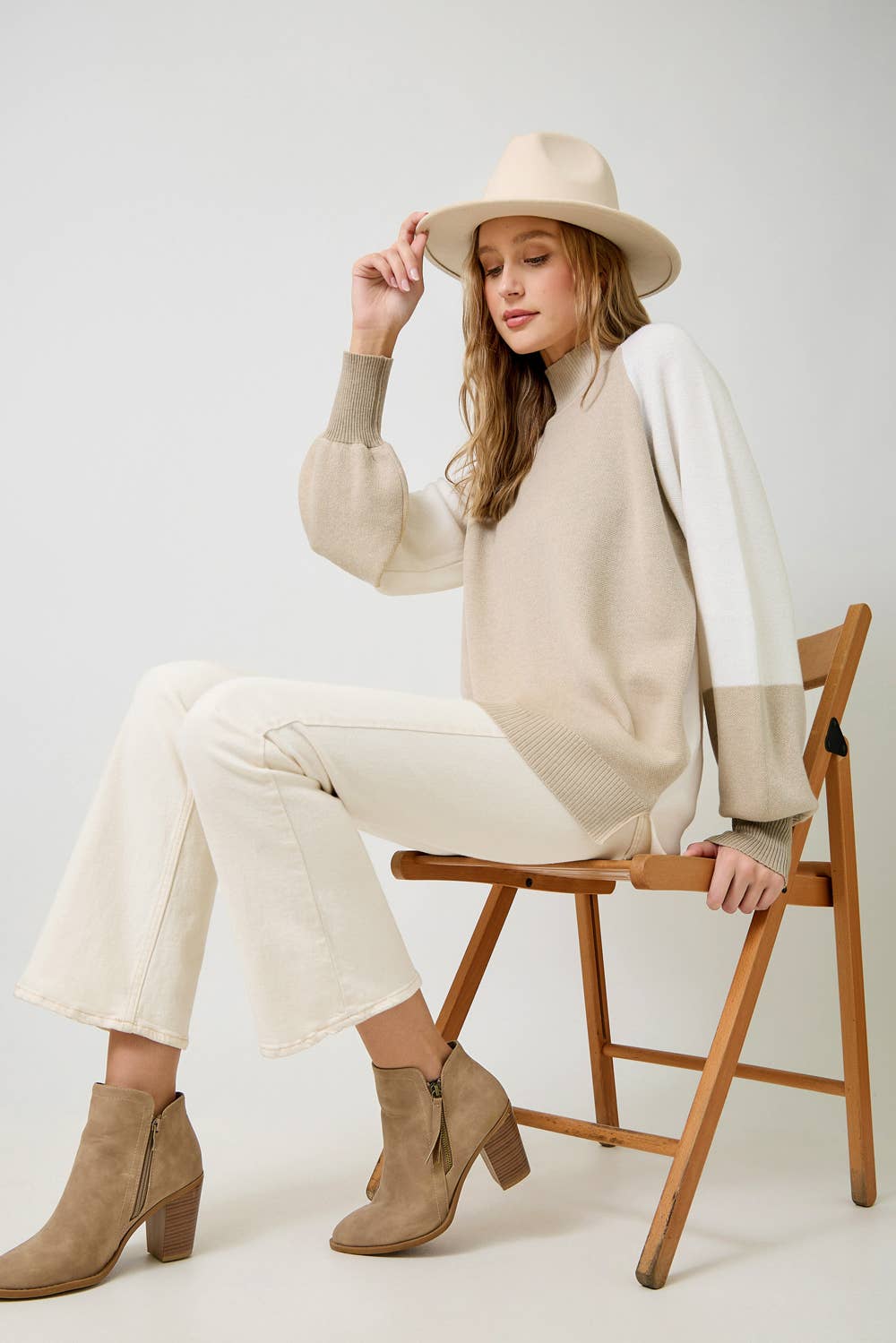 Soft Mock Neck Color Block Sweater