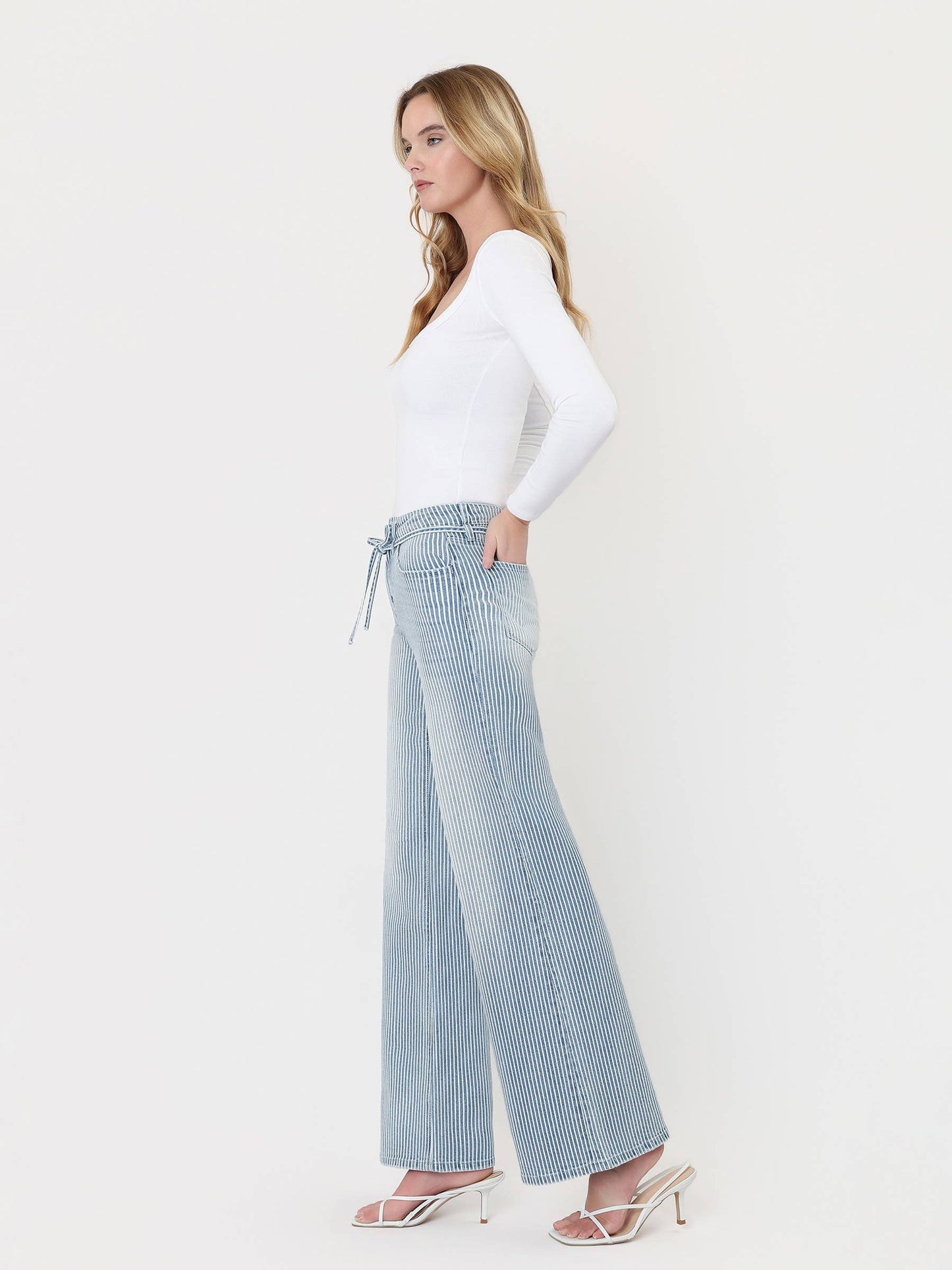 High Rise Tie Waist Striped Jean-- Bestseller