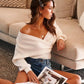 Off the SHoulder V-Neck Short Off Shoulder Sweater