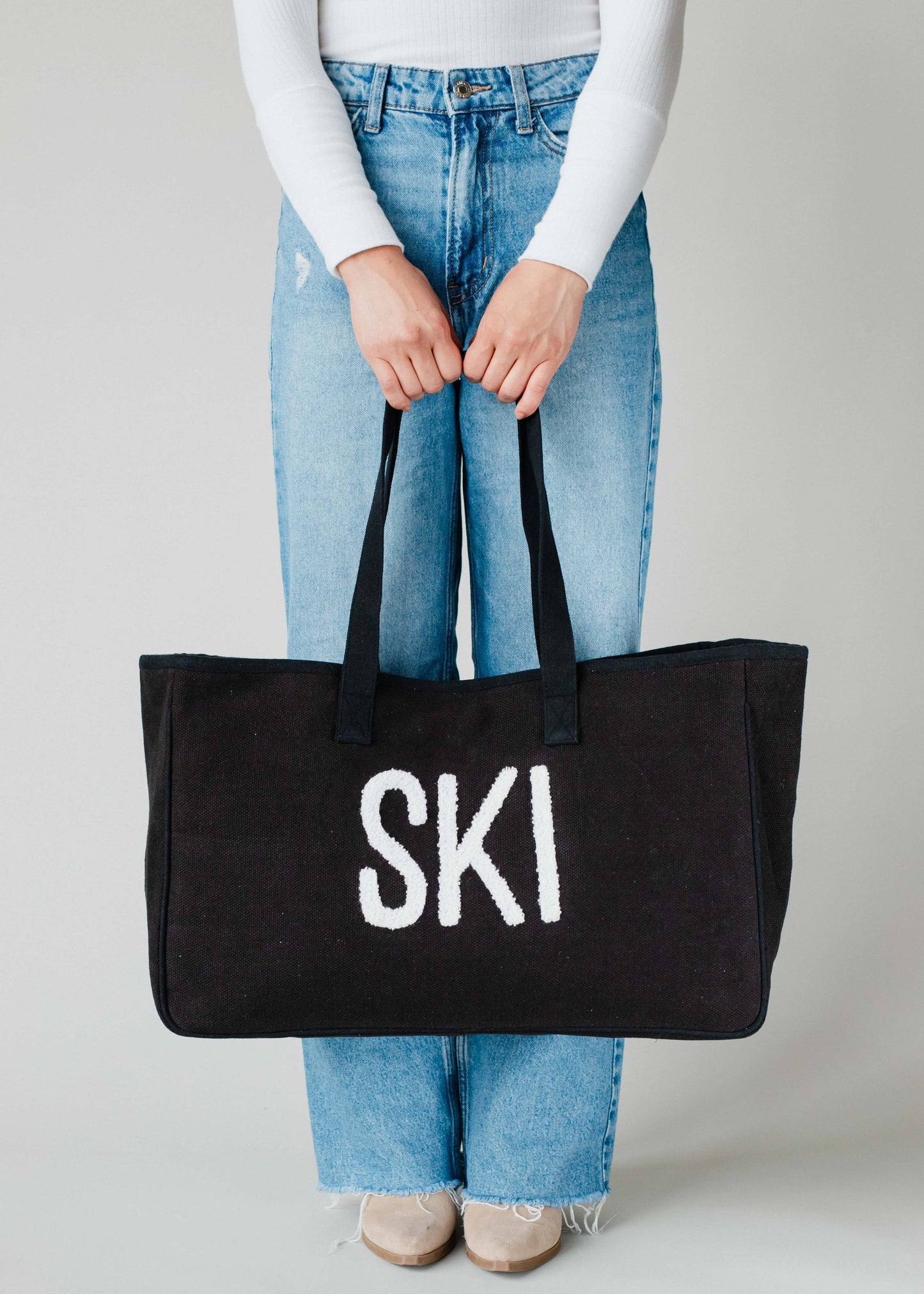 Large Black Textured Ski Tote