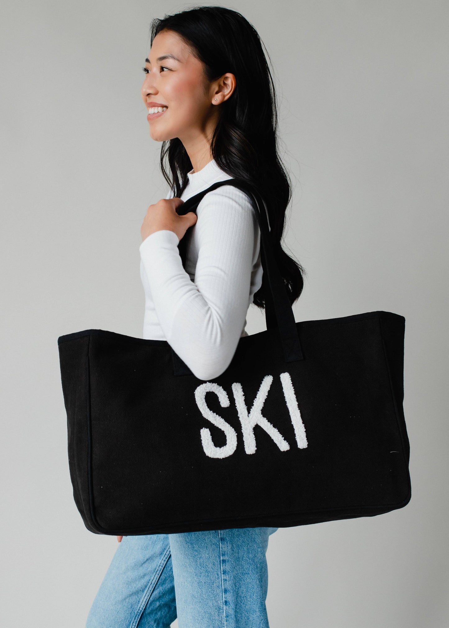 Large Black Textured Ski Tote