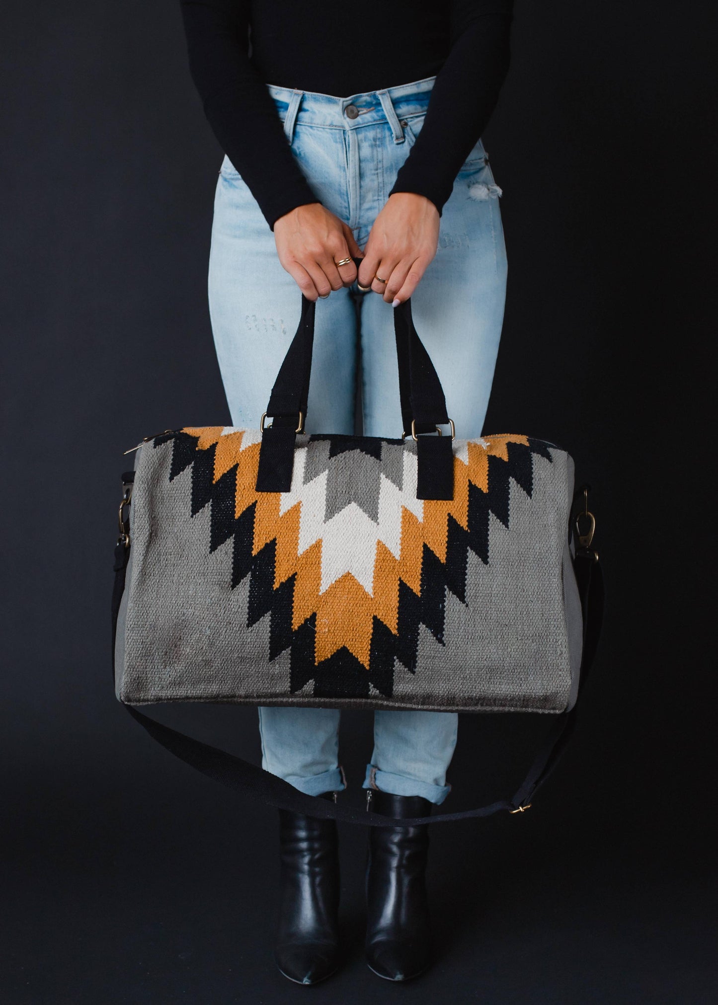 Large Hand Woven Aztec Weekender Duffel