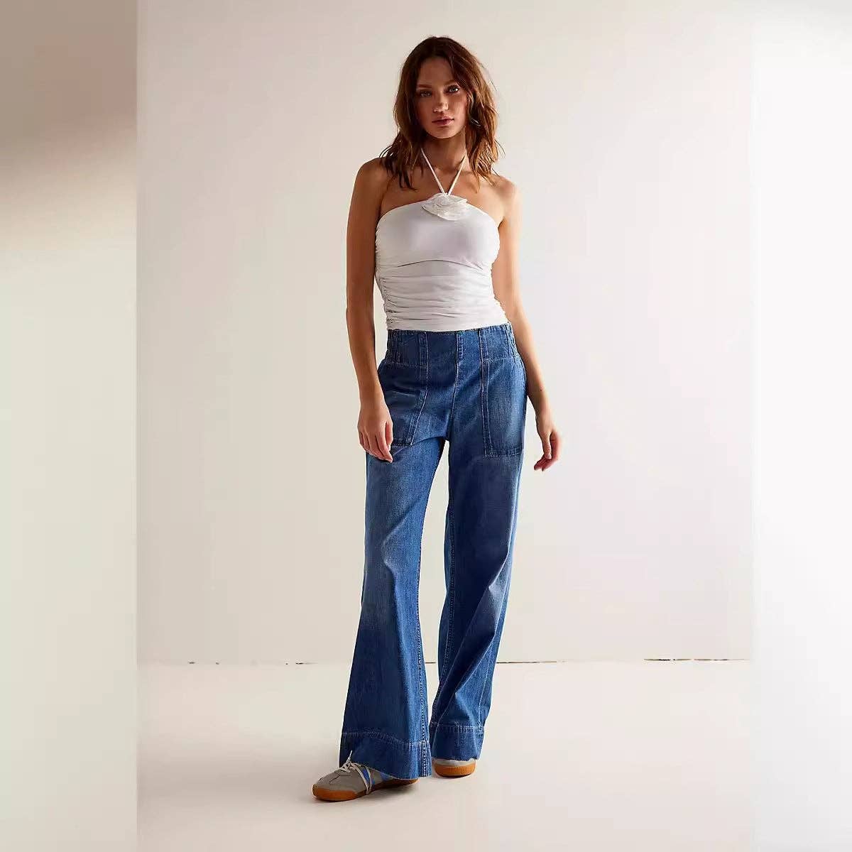 Casual Low-Waist Flex Waist Loose Jeans