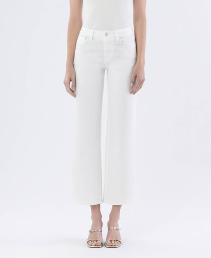 Mid Rise Powder White Lose Leg Comfort Jean
