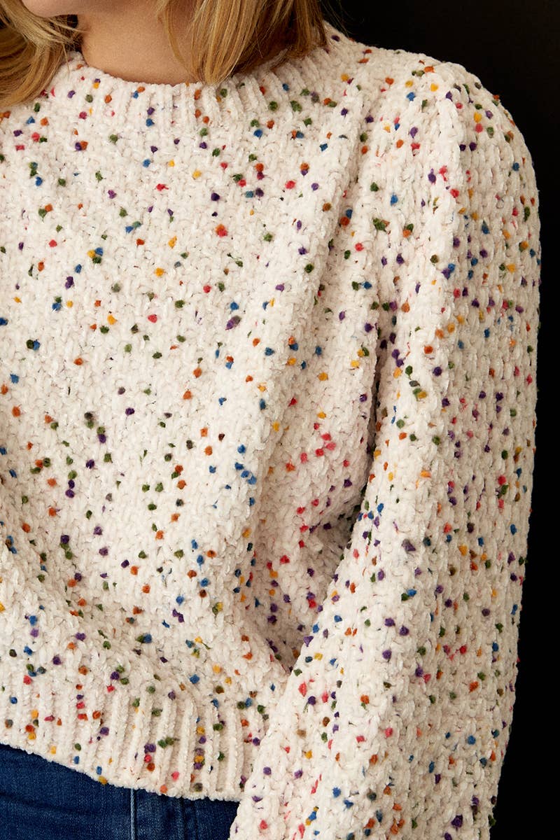Puffed Sleeve Cropped Confetti Sweater