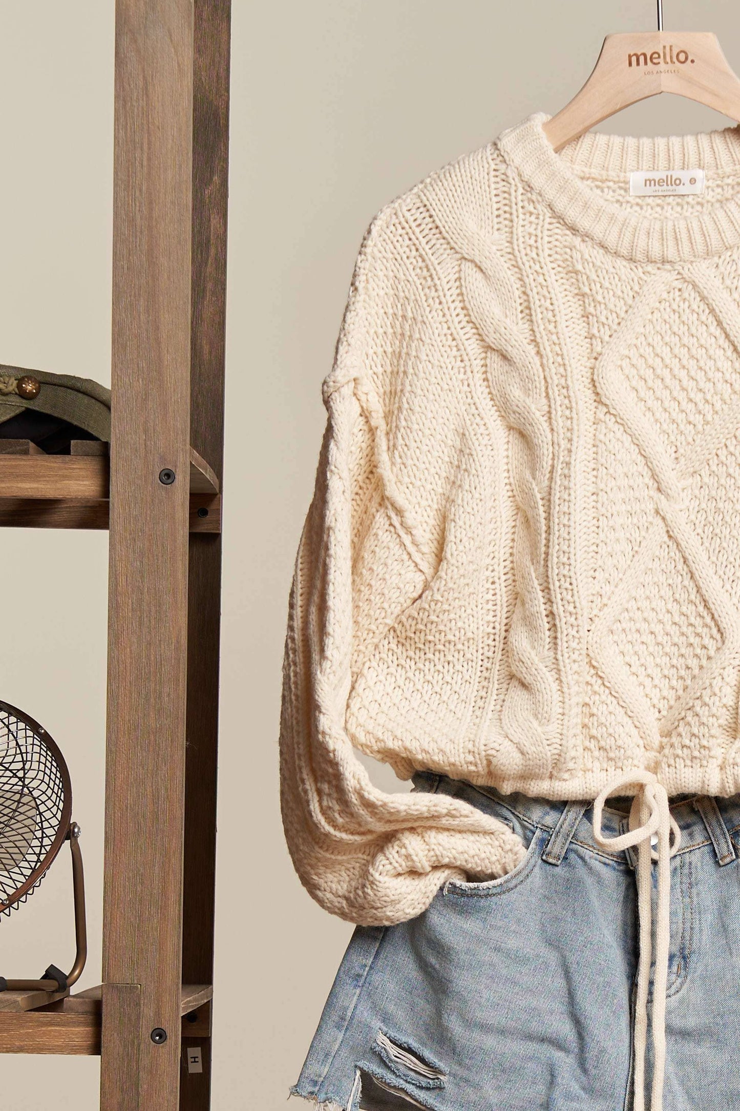 Cable Knit Drawstring Sweater