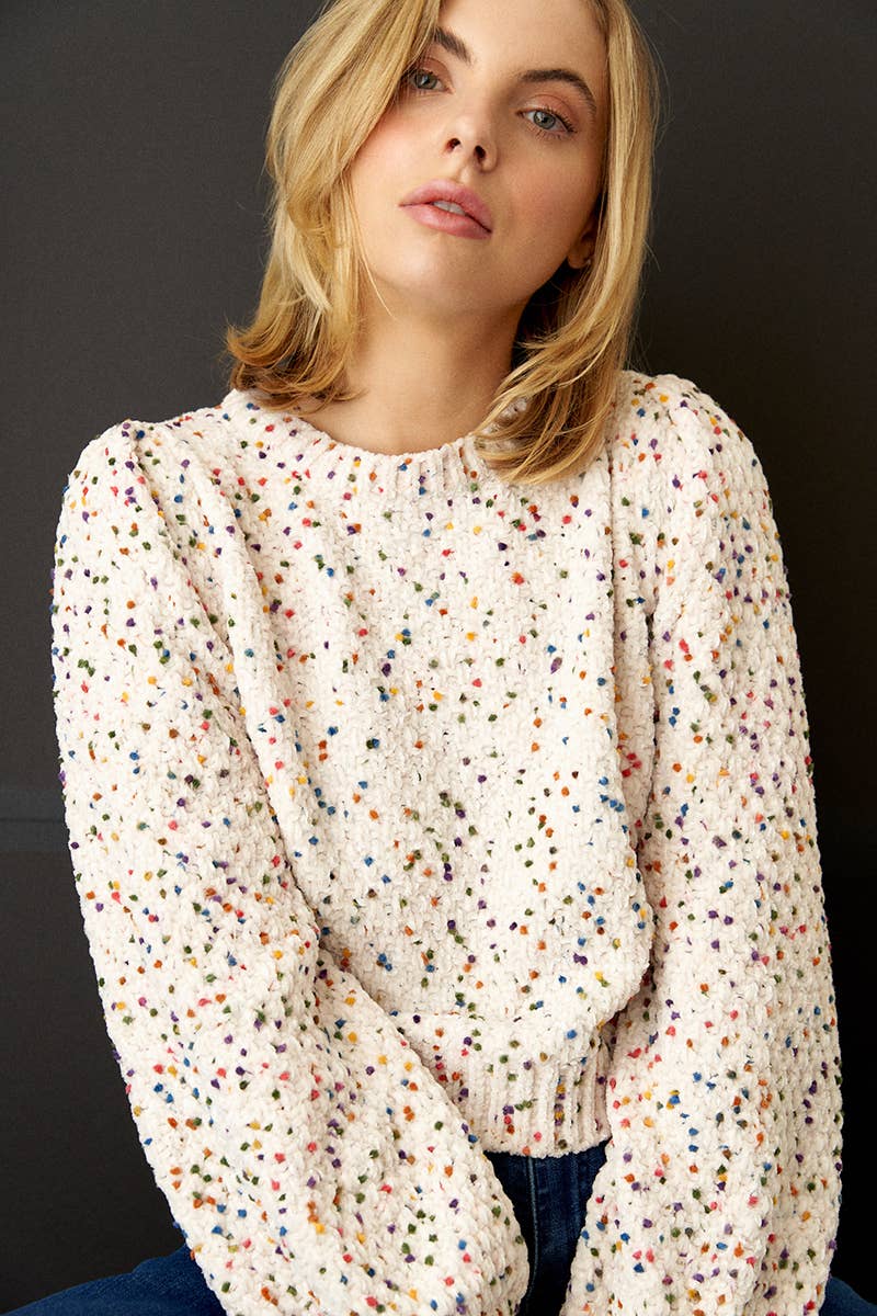 Puffed Sleeve Cropped Confetti Sweater
