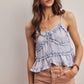Ruffle Holiday Trim Tie Front Cami Top