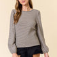 Round Neck Bubble Long Sleeve Striped Top