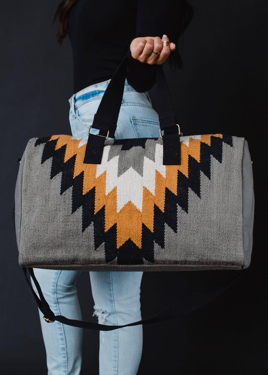 Large Hand Woven Aztec Weekender Duffel