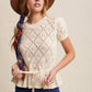 Pointelle Knit Peplum Sweet Belted Top