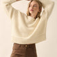 Solid Round-Neck Crochet-Knit Sweater