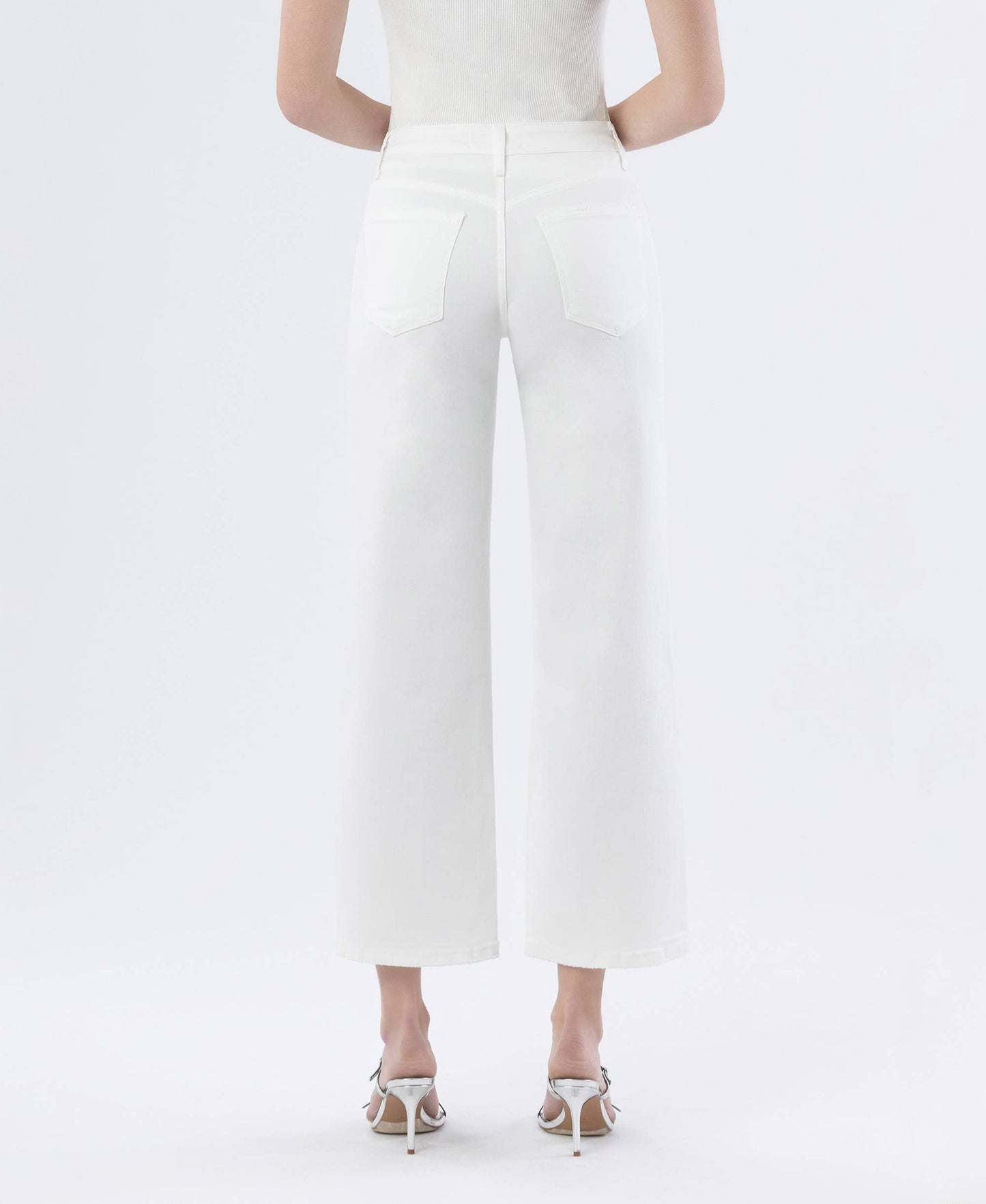 Mid Rise Powder White Lose Leg Comfort Jean