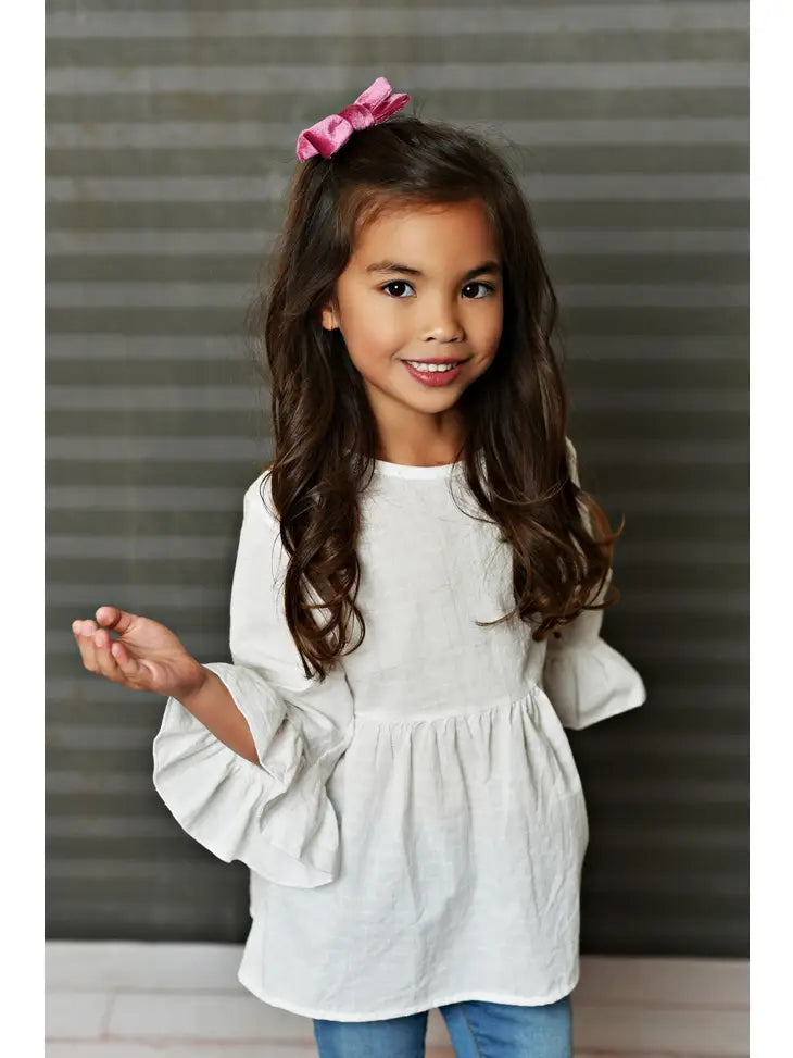 Wilma White Ruffle Kids Long Sleeve Shirt with buttons