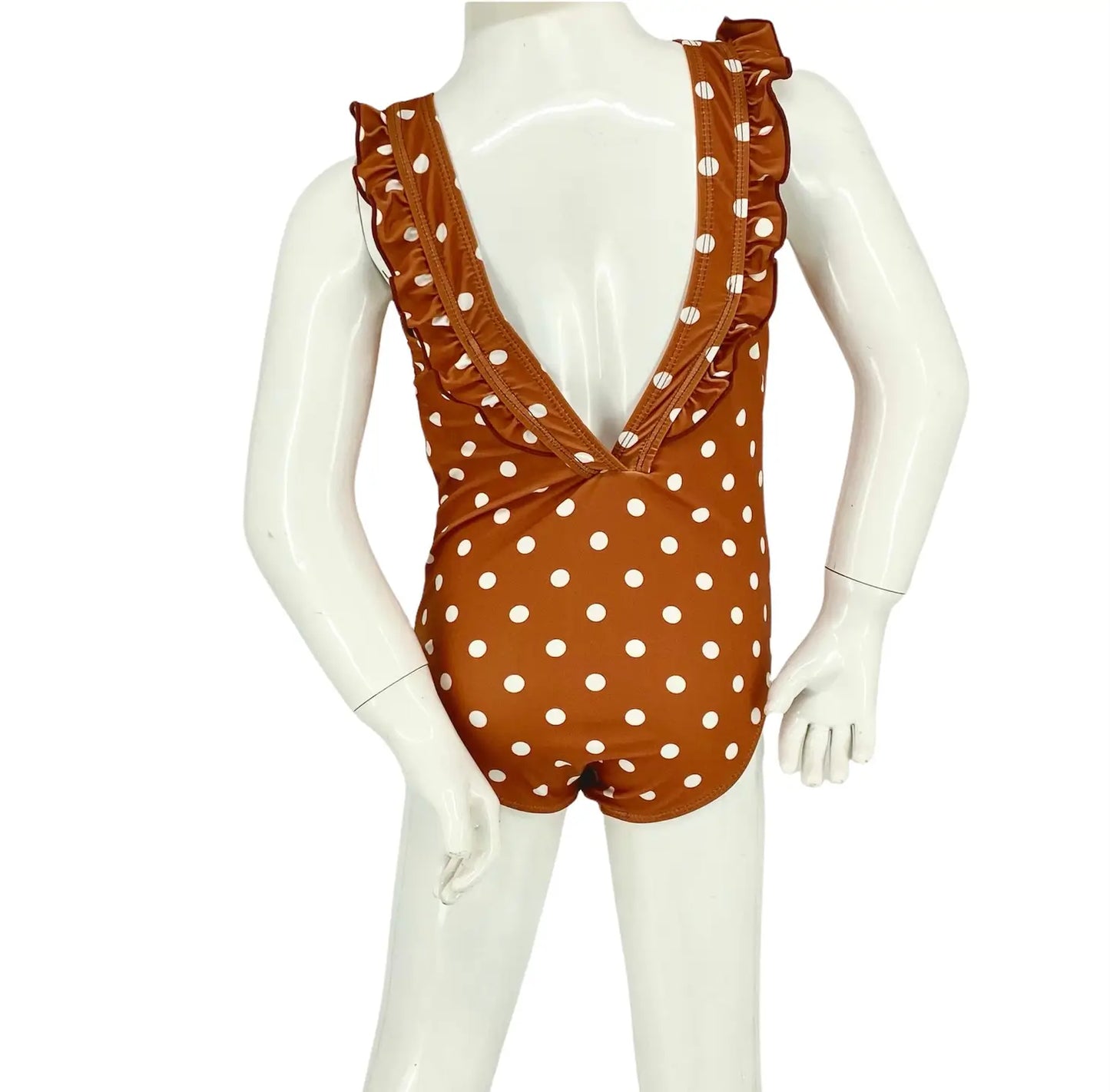 Polka Dot Ruffle Shoulder UPF 50 Swimsuit