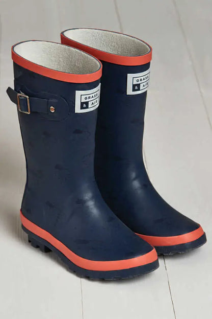 Older Kids Coral and Navy Wellies