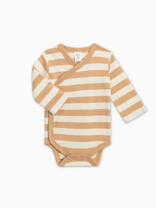 New Baby Kelly Kimono Bodysuit - Tan Ely Stripe